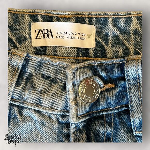 Zara Women's High Waisted Jeans Size 2 Blue Distressed Vintage Denim Pants - Picture 2 of 4